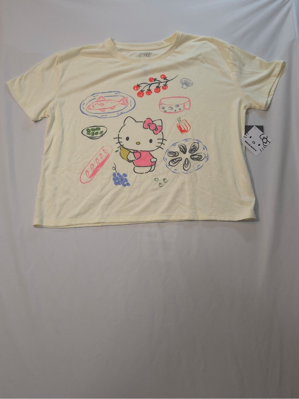 Hello Kitty Cream Tee with Pink & Blue Graphic